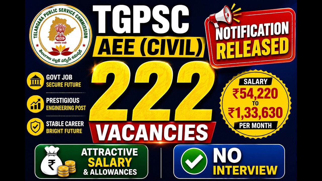 TGPSC AEE Civil Recruitment 2026 🔥 222 Vacancies | Eligibility, Salary, Exam Pattern & Apply Process
