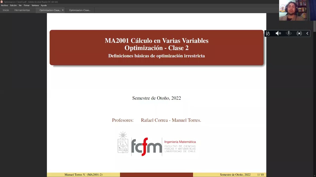 MA2001 Clase 2 de optimización - Definiciones básicas de optimización irrestricta UCH-2022-1