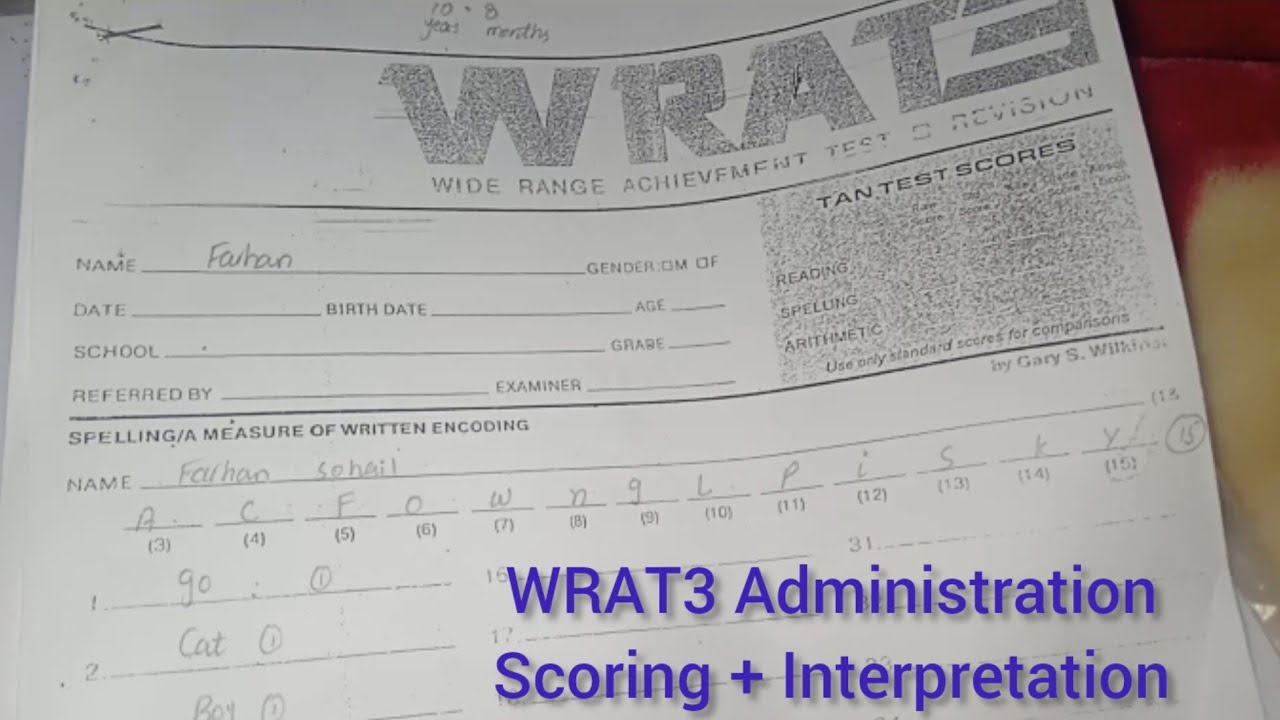WRAT-3 Scoring & Interpretation|Wide Range Achievement Test/How to Administer WRAT3