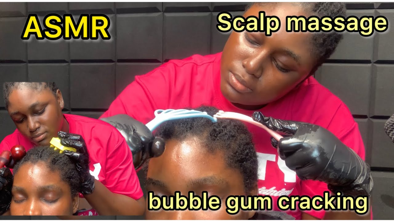 ASMR:💆‍♀️scalp massage,bubble gum chewing on my sister’s cornrows 