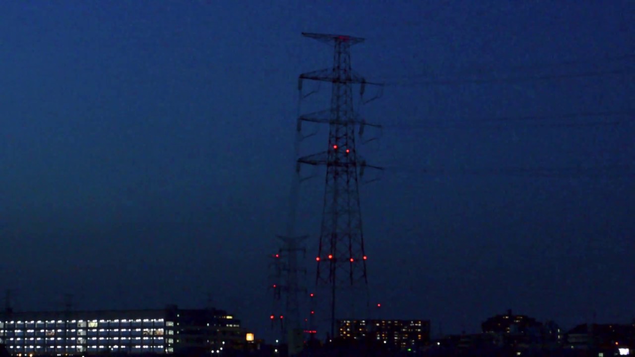 北柏の鉄塔航空障害灯点滅夜景 2018年3月