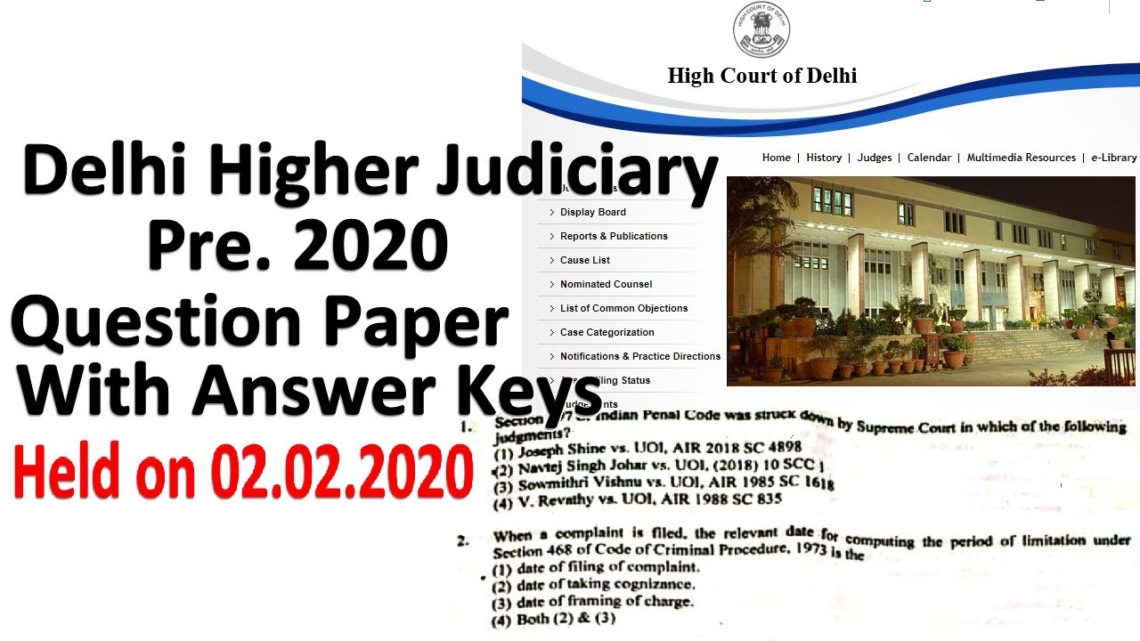Delhi Higher Judiciary Pre Question Paper 2020 wid Answer Keys held on 02.02.20 DHJS || Ques&Ans Key