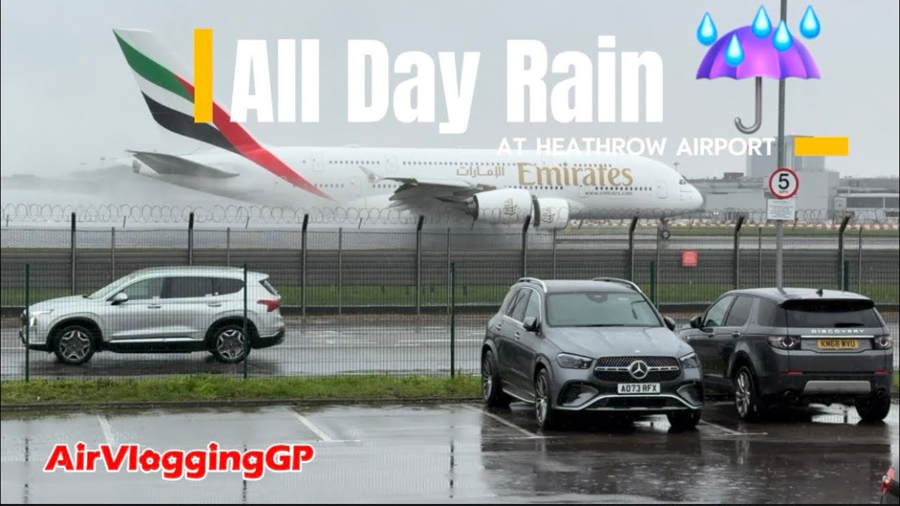 Plane Spotting in Heavy Rain! 🌧️✈️ Cold & Windy at Heathrow | Stormy Aviation Action #AirVloggingGP