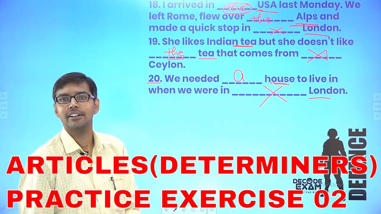 ARTICLES PRACTICE EXERCISE 02 || English Grammar Classes for Defence Exams