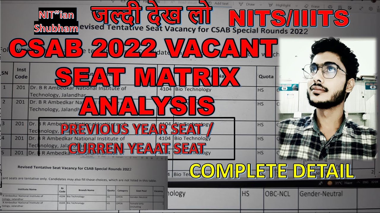 CSAB Seat matrix 2022 released || most important previous year analysis #csab2022 #seat #seatmatrix
