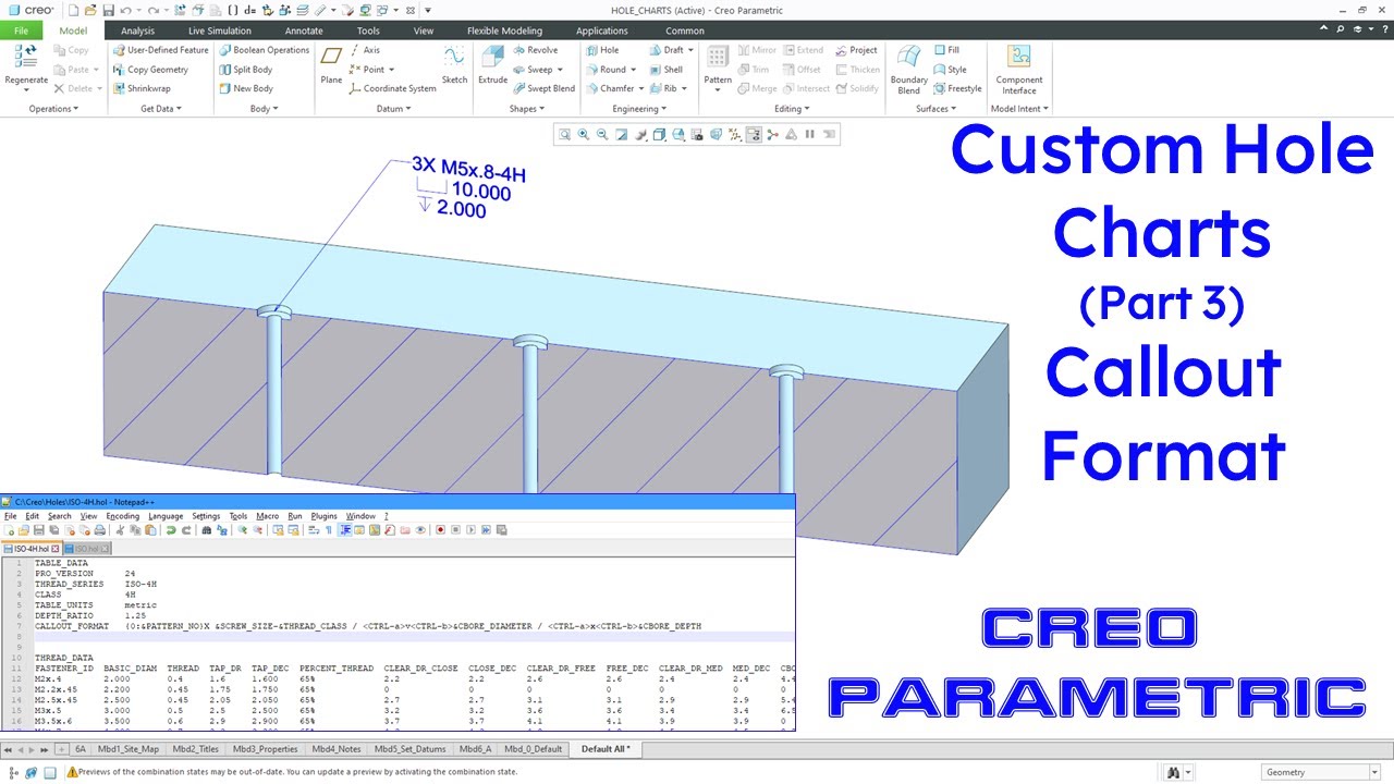 Creo Parametric - Custom Hole Charts (Part 3 of 3) - Callout Format