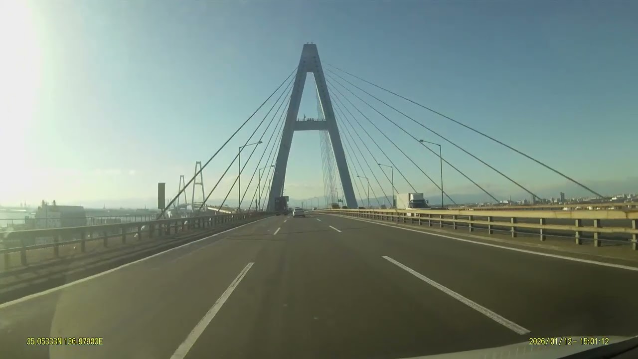 Crossing three large cable-stayed bridges in succession. January 12, 2026.