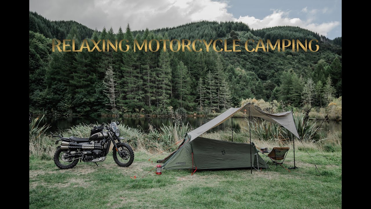Cozy Motorcycle Camping near a Pond | Solo camping on a Bivvy Tent and Tarp shelter | ASMR