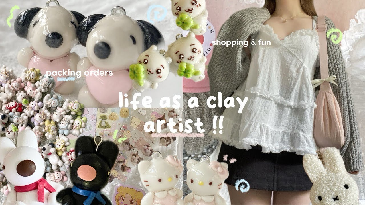 life as a clay artist 🍓 making clay charms, shopping, packing orders & more !!