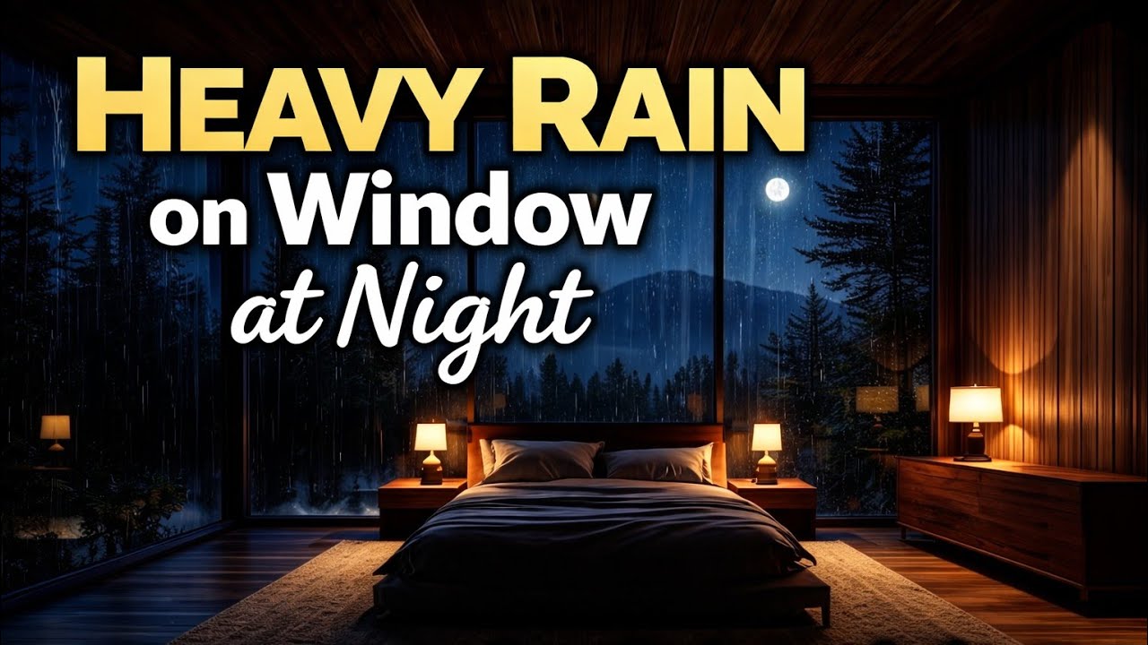 Heavy Rain on Window at Night | Cozy Bedroom Ambience (NO ADS)