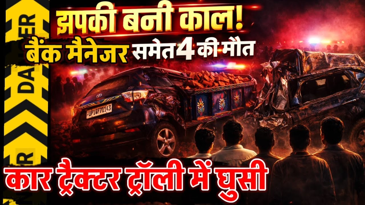 Moradabad News : झपकी ने निगली 4 जानें...ट्रैक्टर-ट्रॉली में घुसी कार, बैंक मैनेजर समेत 4 की मौत