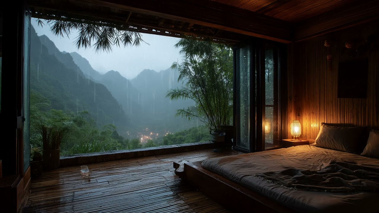 Thunder Rain in a Remote Mountain Wooden House | Southeast Asia Highlands Cabin, Deep Relaxation