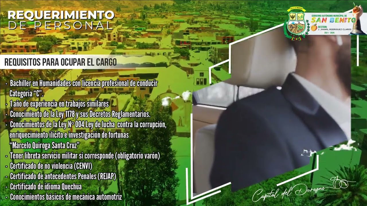 REQUERIMIENTO DE PERSONAL CHOFER DEL CONCEJO MUNICIPAL - SAN BENITO 2026
