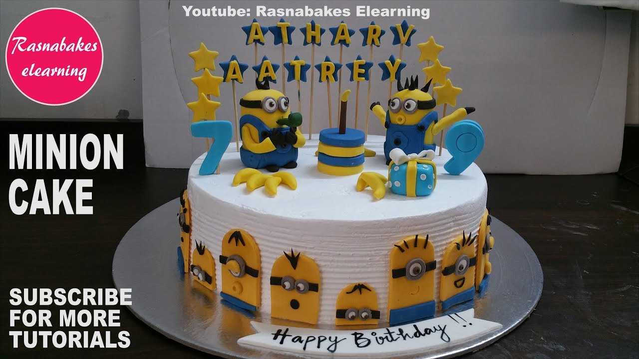 minions movie games theme birthday cake design with fondant bob the minion kevin and bananas