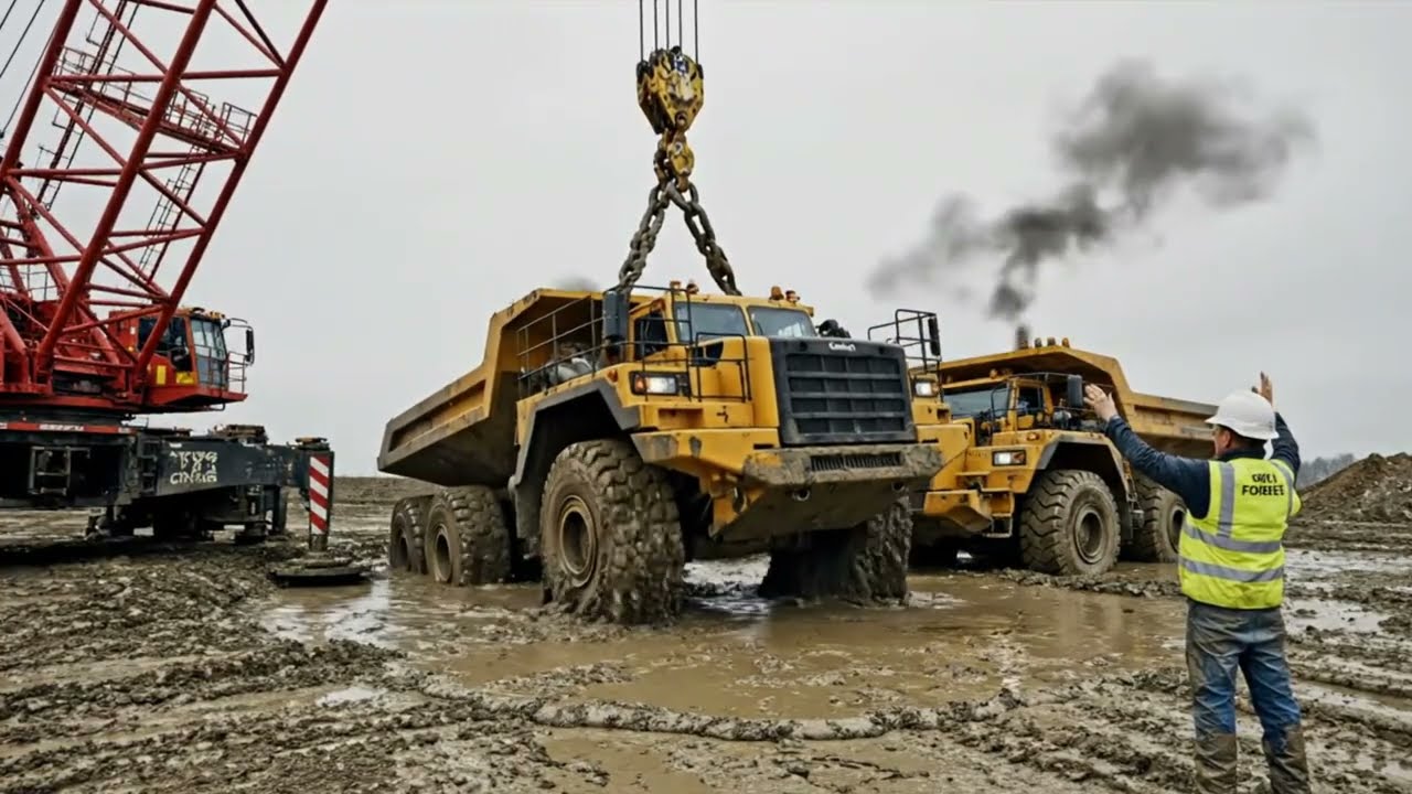 Monster Crane to the Rescue: Giant Trucks STUCK!