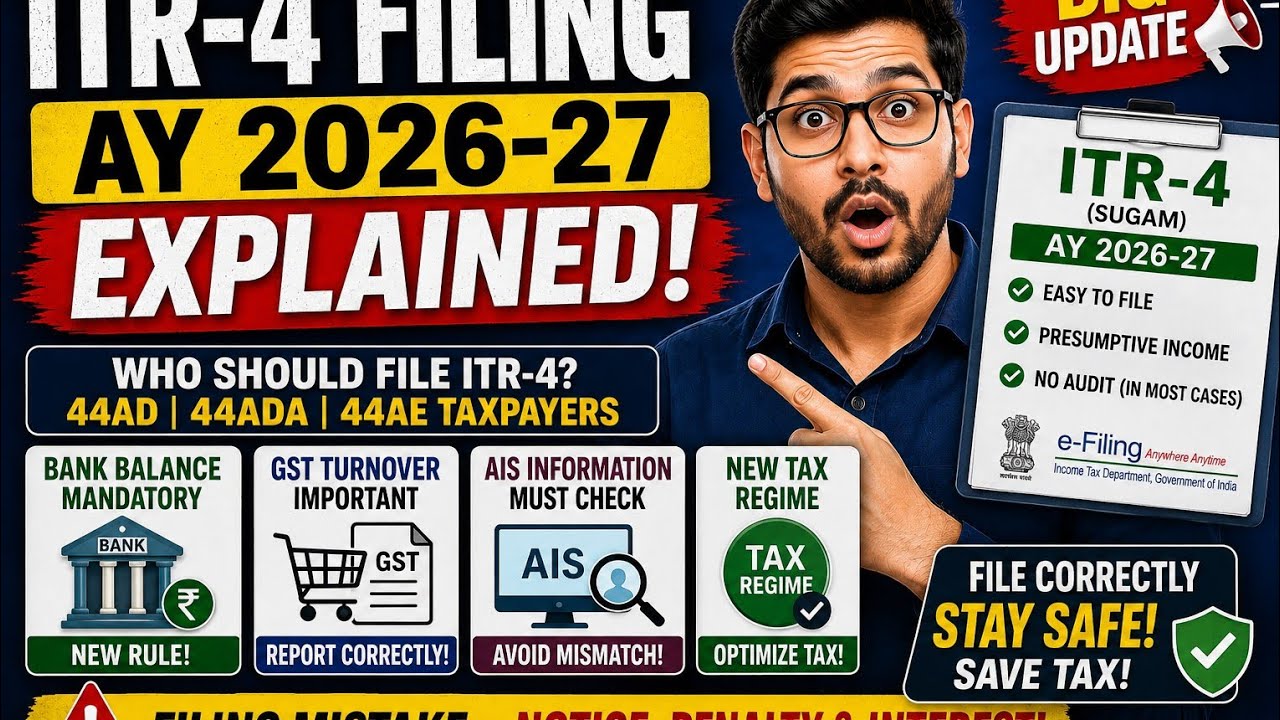 ITR-4 Filing AY 2026-27 Explained | Bank Balance Mandatory, GST Turnover, AIS & New Tax Regime