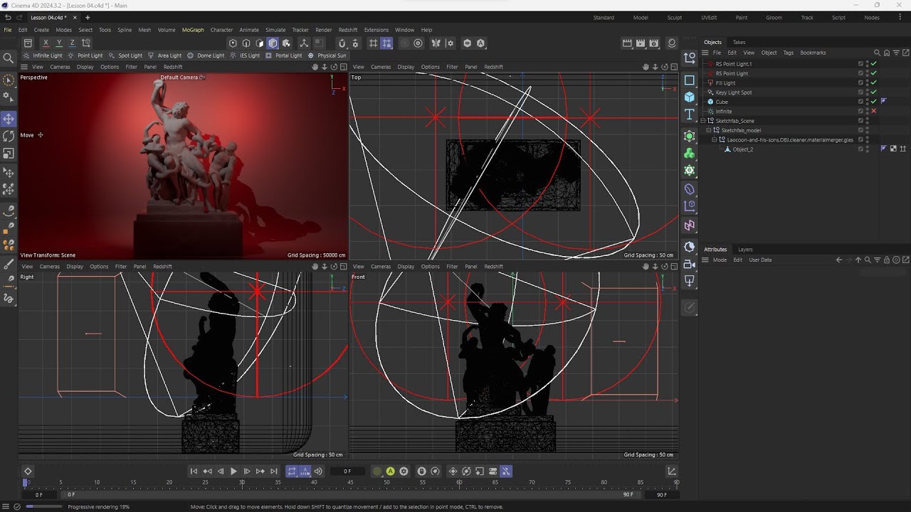 REDSHIFT - Lezione 04 - Area Light, Gestione Ombre, Luce Chiave, Luce Compensazione, Luce Sfondo