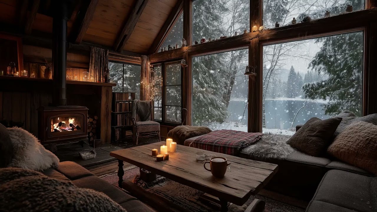 Snowy Winter Cabin Ambience ⛄🔥 Relaxing Sounds for Studying & Sleeping