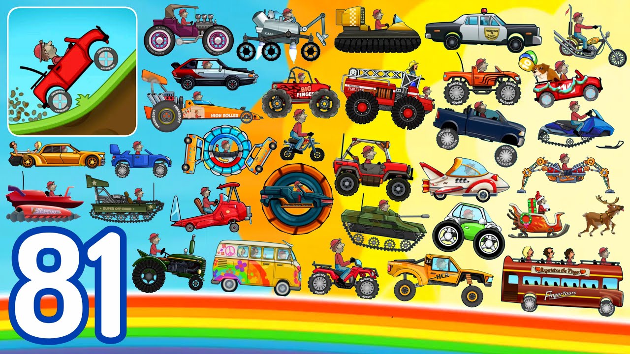 Hill Climb Racing-(Gameplay 81)-Todos Los Autos En Arcoiris