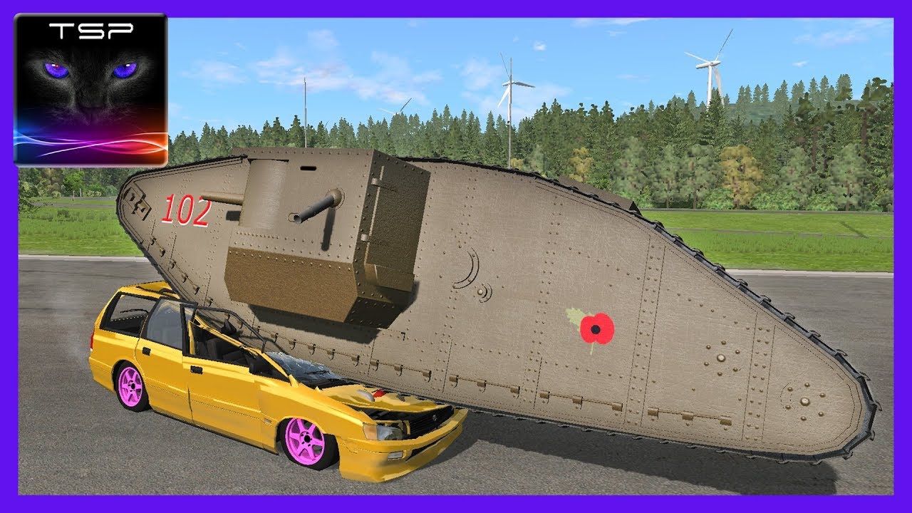 Tank Crushing Cars (Mark IV Goliath Tank) - BeamNG drive crashes