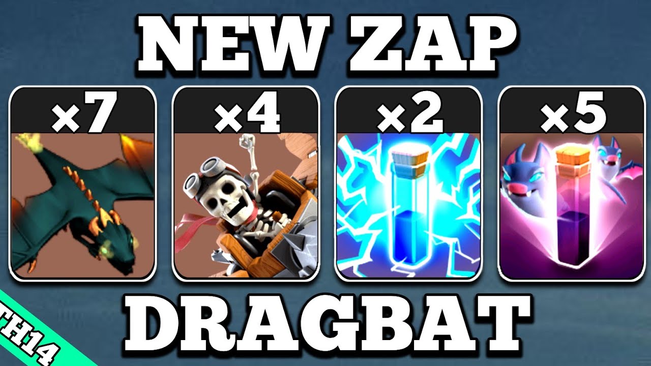 New Th14 Zap Dragbat Strategy ! 7 Dragon + 4 Dragon Rider + 2 Zap + 5 Bat Spell Best New Th14 Attack
