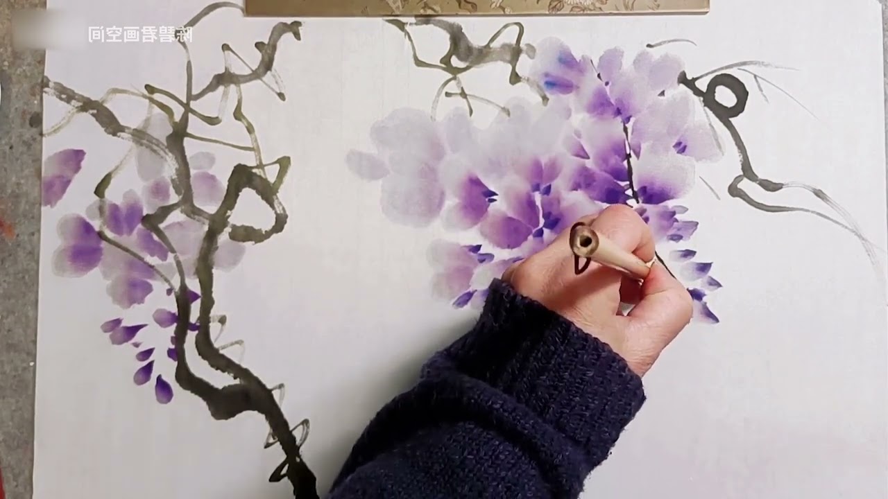 Wisteria flowers in Ink Wash Painting