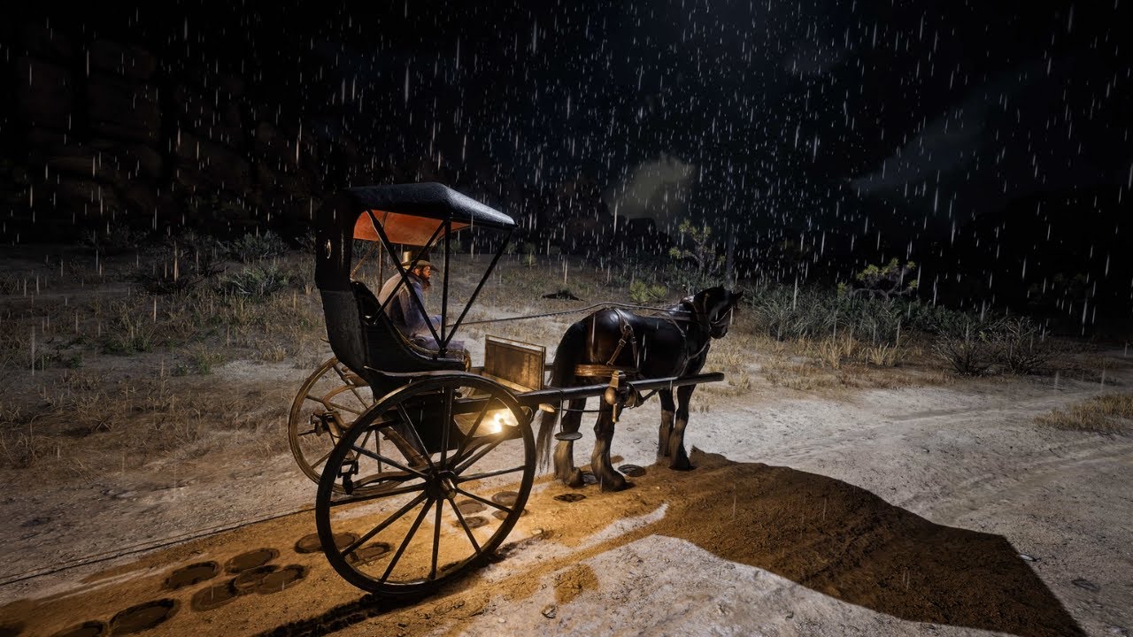 Peaceful Horse Wagon Ride in Rain & Thunder at Night with Arthur Morgan | RDR2 ASMR