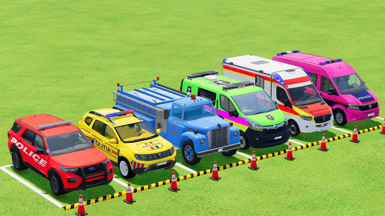 TRANSPORTING POLICE CARS, AMBULANCE, FIRE TRUCK, COLORFUL CARS WITH TRAIN - FARMING SIMULATOR 22 #14