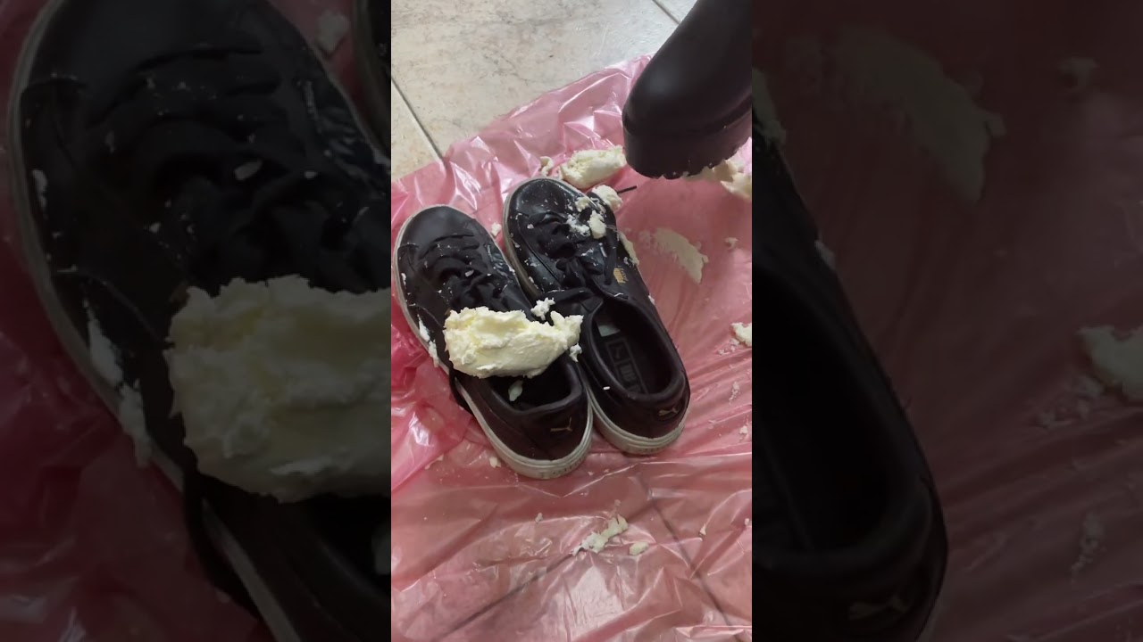 - the shoes and boots are for sale - High heels crush mozzarella inside Puma sneakers destruction