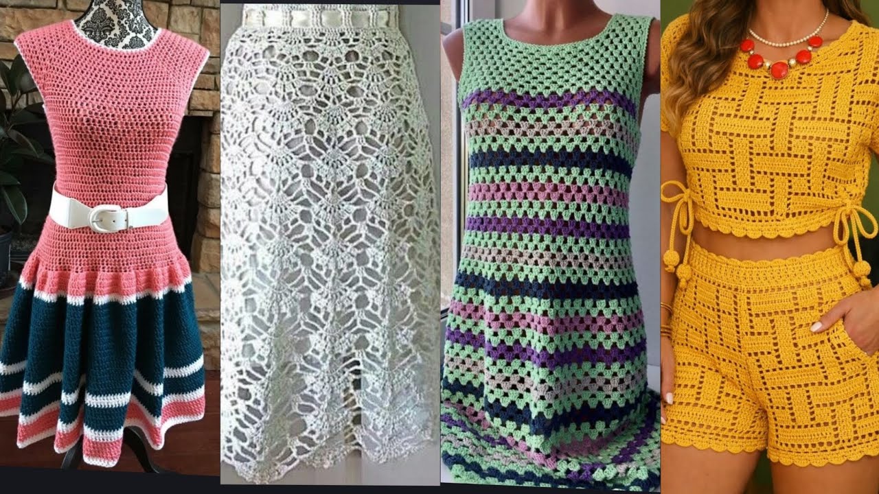 Outstanding And Trendy crochet handknit short medi dress 👗/Crochet skirts blouse top pattern designs