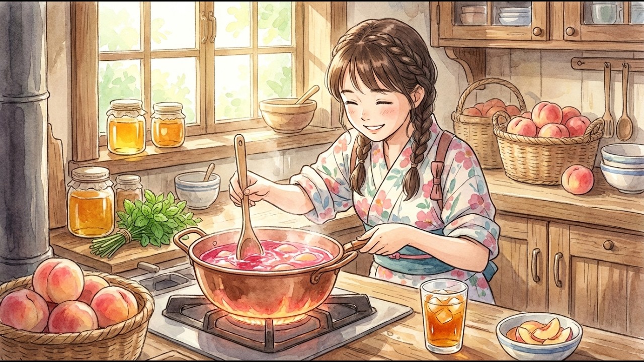 A Cozy Morning in a Peach Orchard | Ghibli Style Slow Living & Cooking | Japanese Countryside
