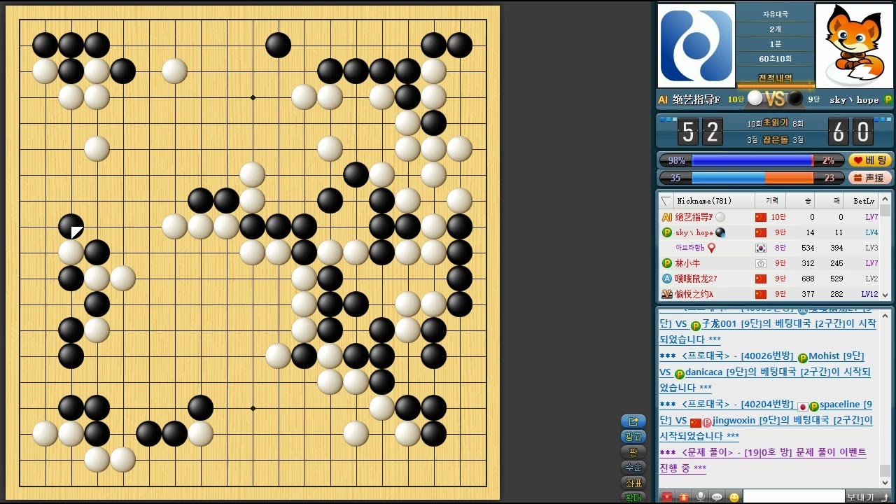 누군지모름 승 / 세계 최고수 인공지능 절예(绝艺指导)에게 2점 깔고 덤비는 프로들 / 승률90% 아무도 못이겨요.  그냥 보세요.  ㅎㅎ/ #바둑 #go #围棋