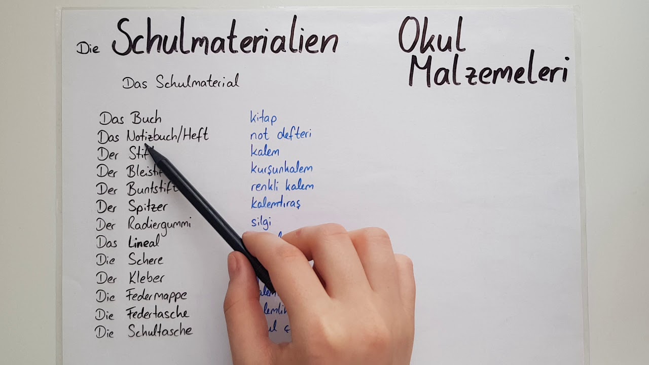 Die Schulmaterialien- Okul Malzemeleri