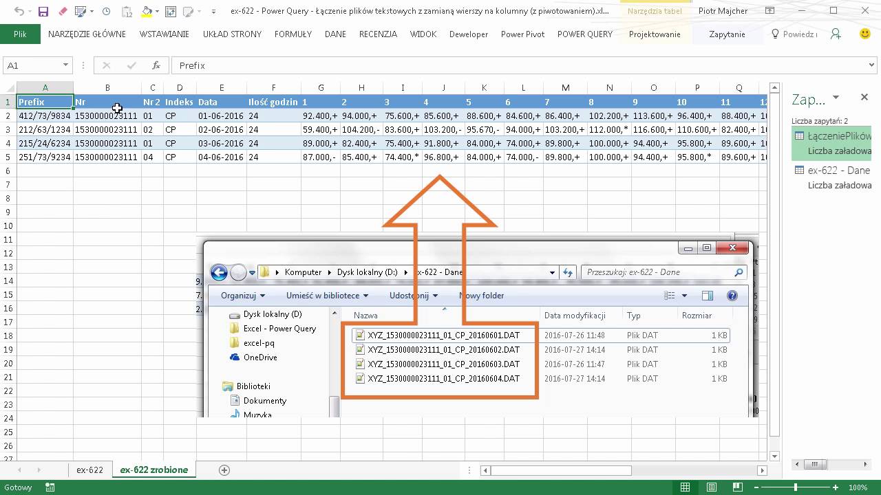 excel-622 - Power Query - Łączenie plików tekstowych z zamianą wierszy na kolumny (z piwotowaniem)