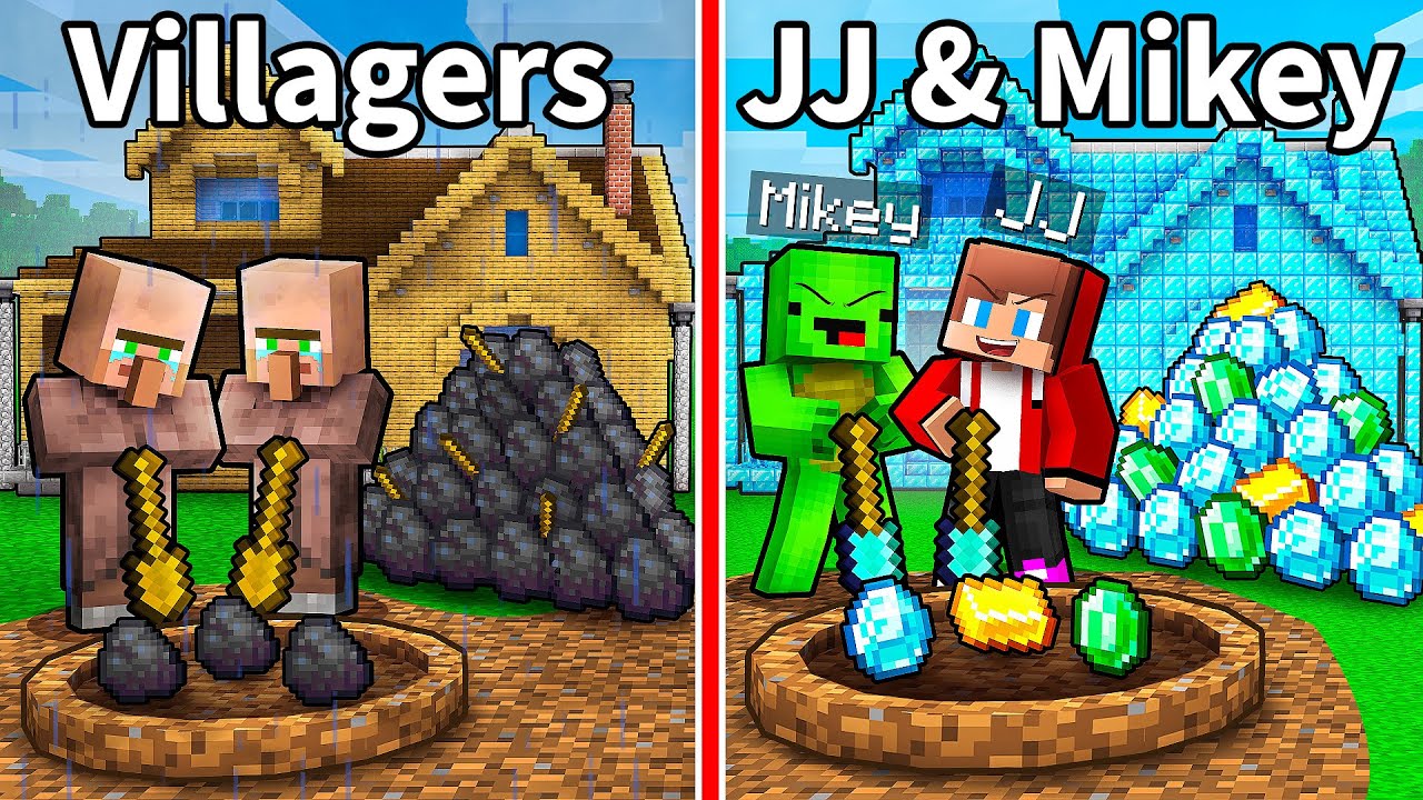 JJ and Mikey vs Villagers: TREASURES MINE BATTLE in Minecraft - Maizen