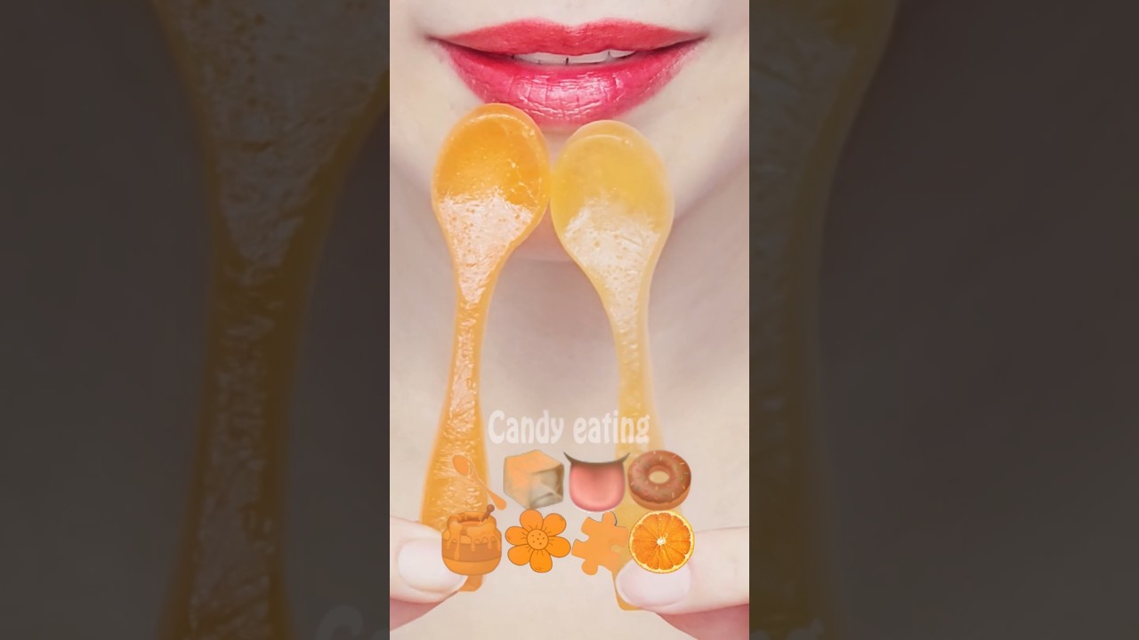 ASMR ORANGE EMOJI FOOD kohakuto ice sprinkle honey jelly mukbang eating sounds