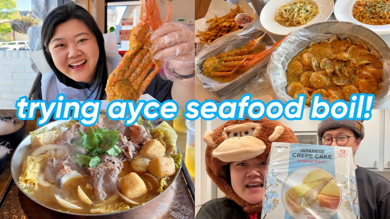 trying all-you-can-eat seafood boil 🦀, molly tea dupe 🧋 + few new costco asian products! 😋