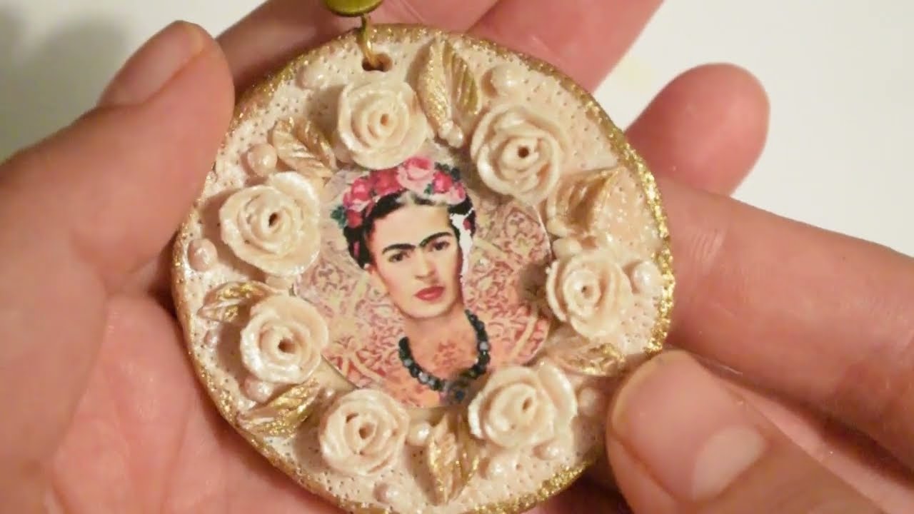 Making polymer clay Frida Kahlo earrings  - time lapse tutorial