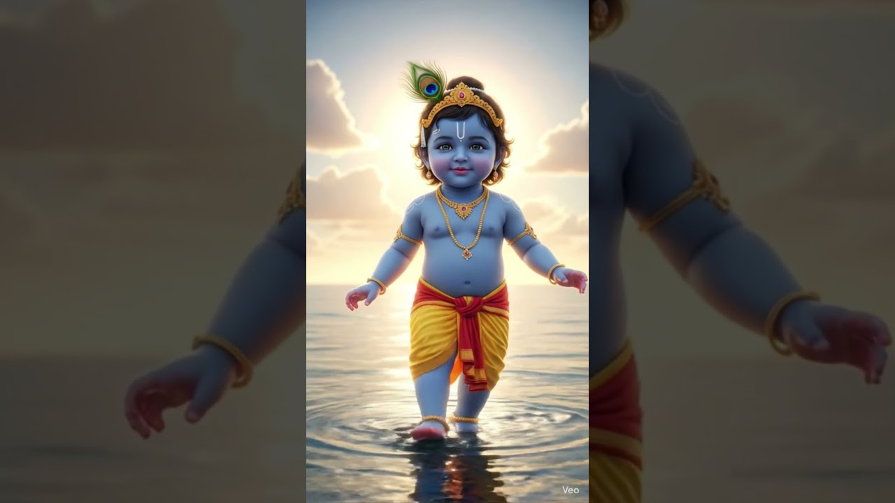 Baby krishna walking in ocean 🌊  