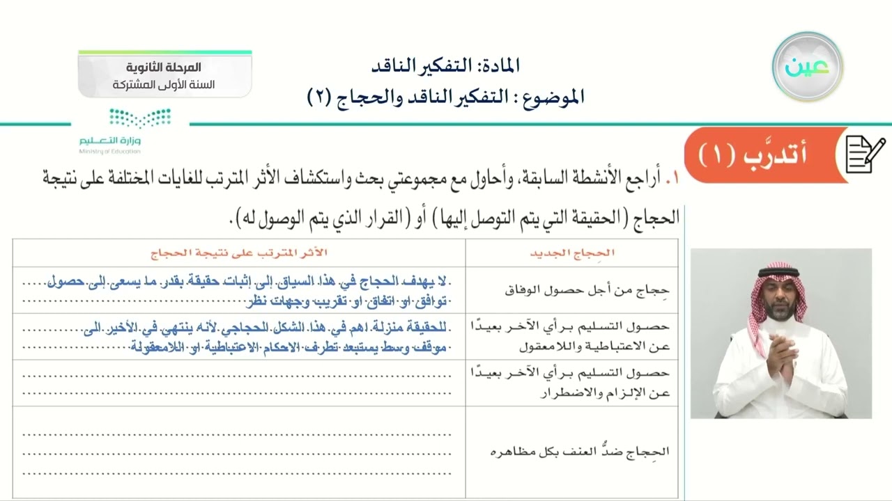 التفكير الناقد والحجاج 2 - التفكير الناقد - السنة الأولى المشتركة