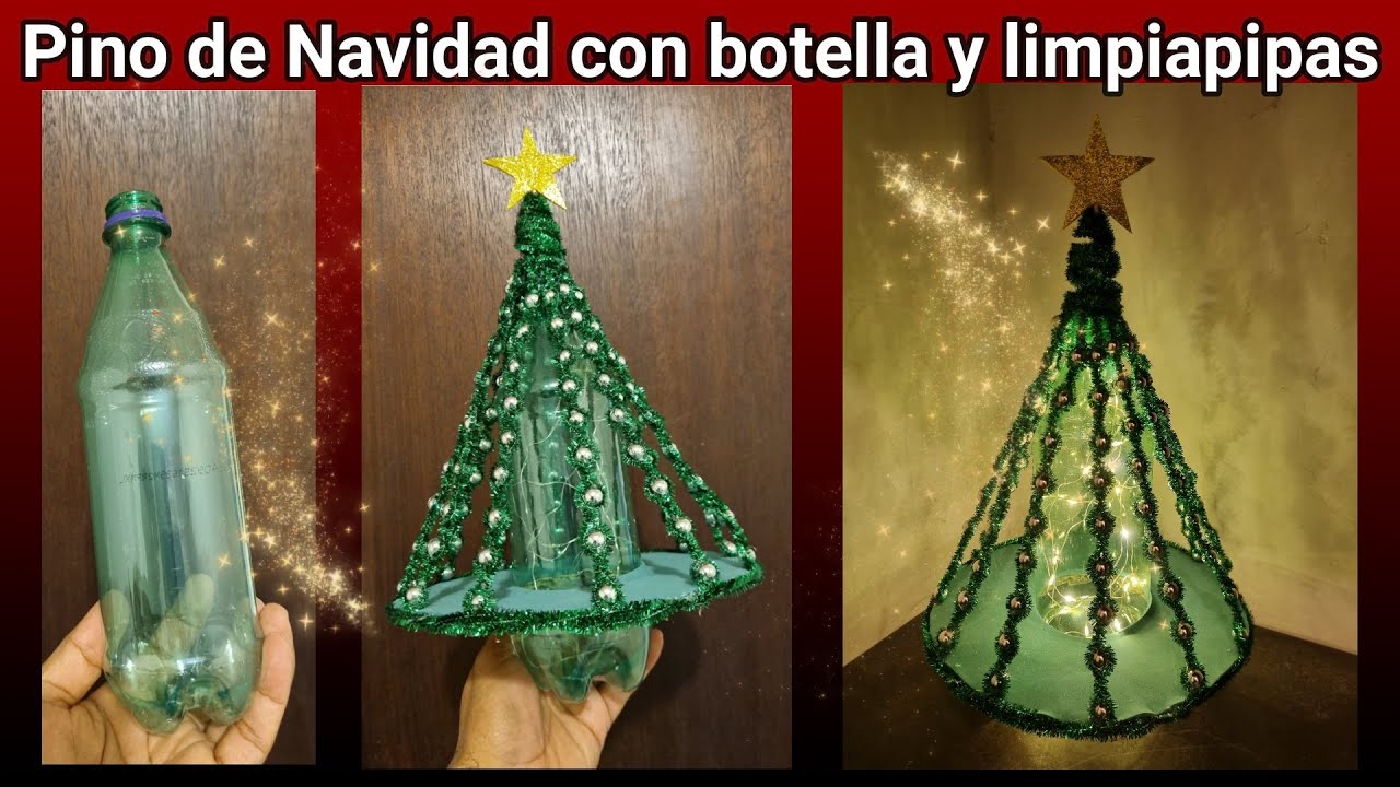 Pino de Navidad con botella y limpiapipas