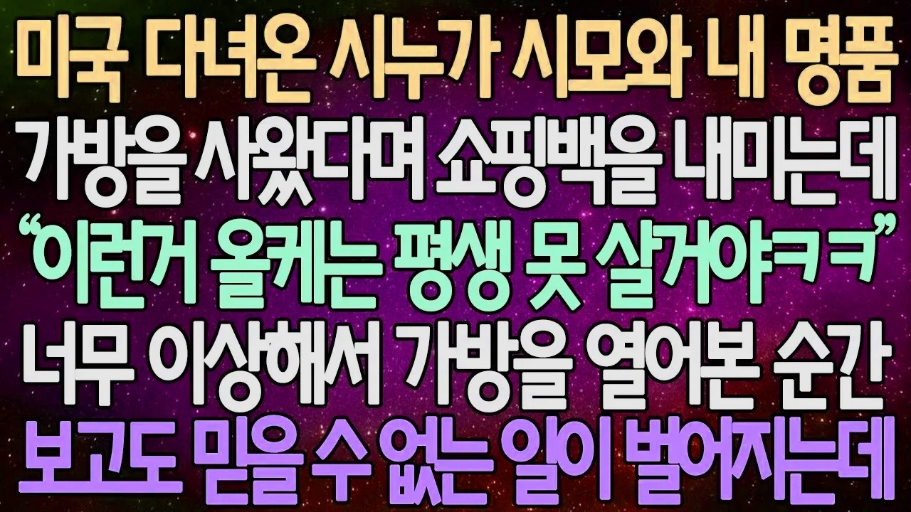 (반전 사연) 미국 다녀온 시누가 시모와 내 명품 가방을 사왔다며 쇼핑백을 내미는데 너무 이상해서 가방을 열어본 순간 보고도 믿을 수 없는 일이 벌어지는데 /사이다사연