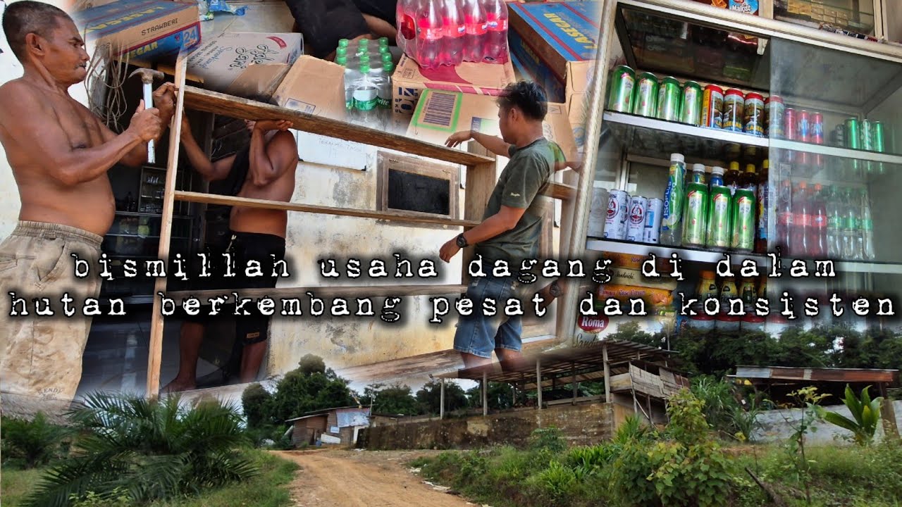Warung dalam hutan semakin besar membuat rak untuk barang dagangan warta petani muda hidup di hutan