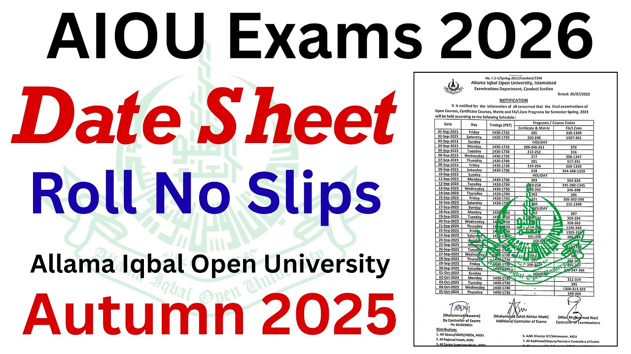 AIOU Exam Date Sheet 2026 | AIOU Examination Update 2026 |AIOU Date Sheet Autumn 2025 | The AIOU
