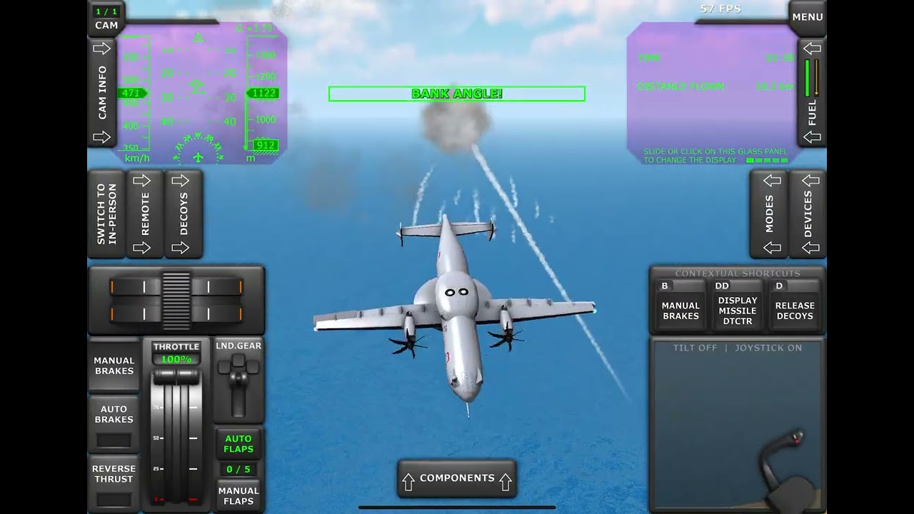 E 42 does maneuvers, misses misiles, and does hard landing 