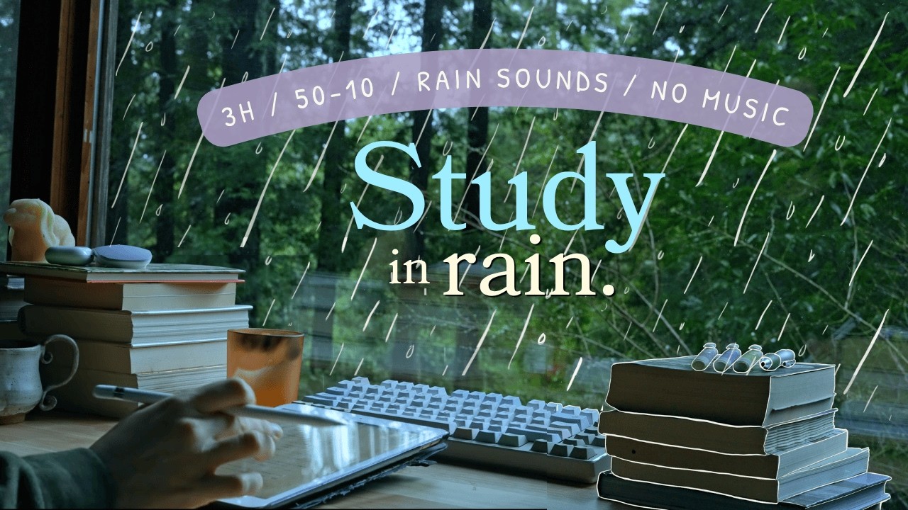 3 HOUR STUDY WITH ME 🌧️ Rain Sounds, Pomodoro 50-10, No Music, Creamy Keyboard | Study In Nature