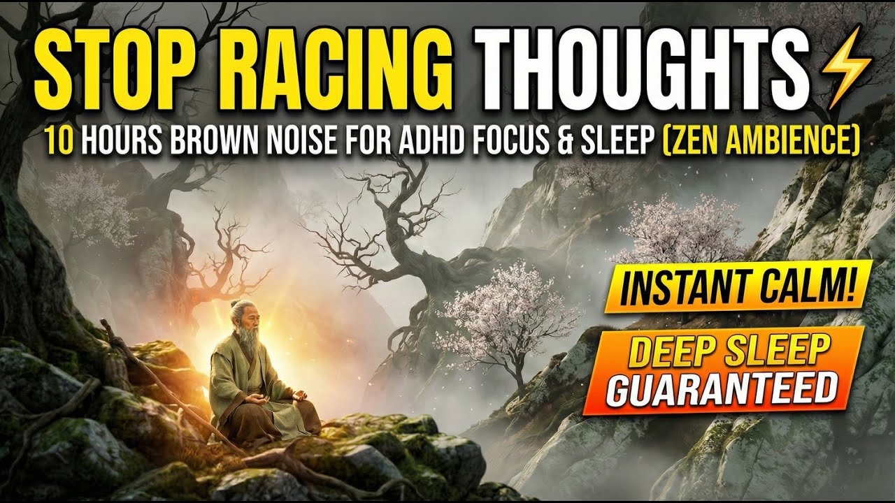 Stop Racing Thoughts ⚡ 10 Hours Brown Noise for ADHD Focus & Sleep (Zen Ambience)