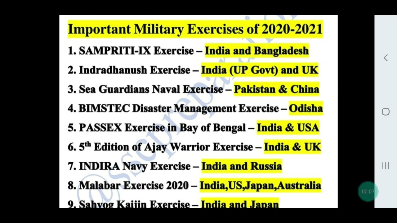 Important military exercises 2020 to 2021