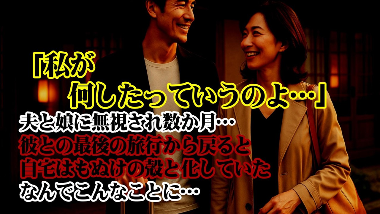【離婚】「私が何したっていうのよ…」夫と娘に無視され数か月…あの人と出かけた最後の旅行から戻ると…自宅はもぬけの殻と化し静まり返っていた…なんでこんなことに…私の人生は絶望の日々へ【シニア恋愛】