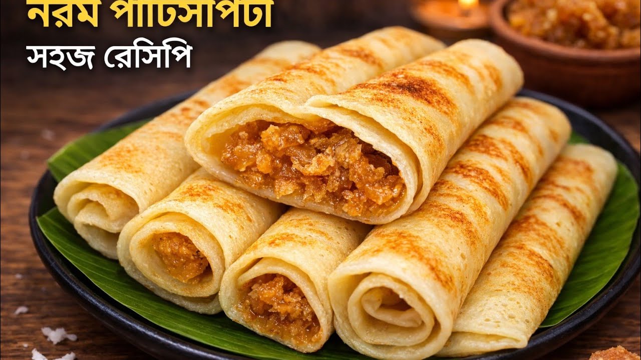 নরম তুলতুলে পাটিসাপটা পিঠা বানানোর সহজ রেসিপি !  Soft & Easy Patishapta Pitha ! Bengali Pitha Recipe